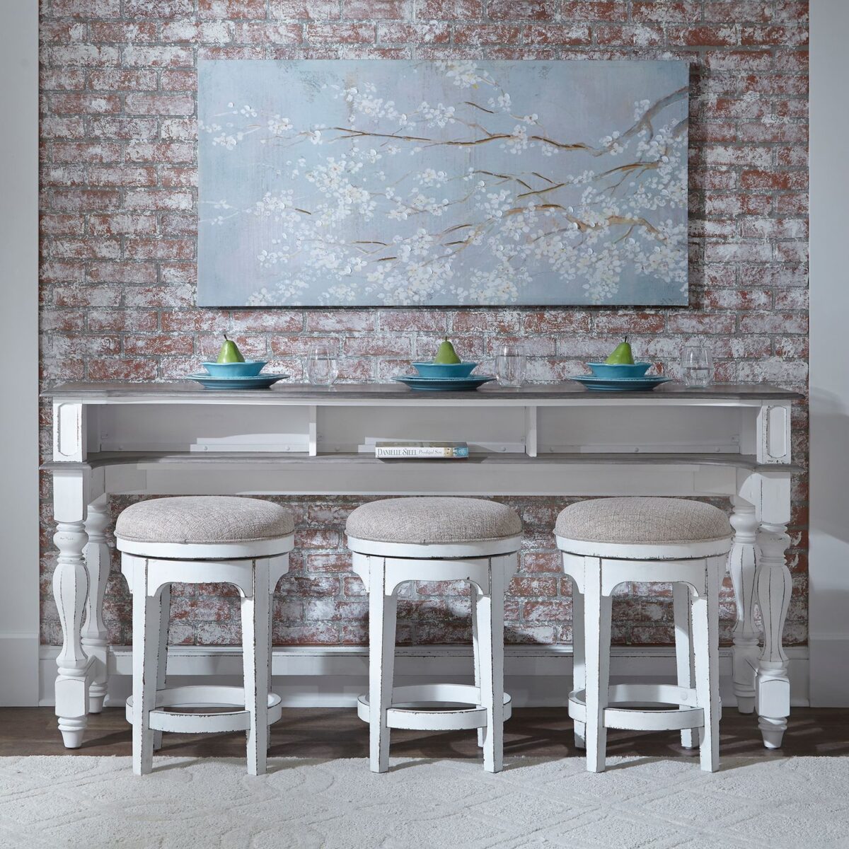 Antique White Console Table with Stools