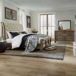 Rustic Taupe Upholstered Sleigh Bed - Image 3