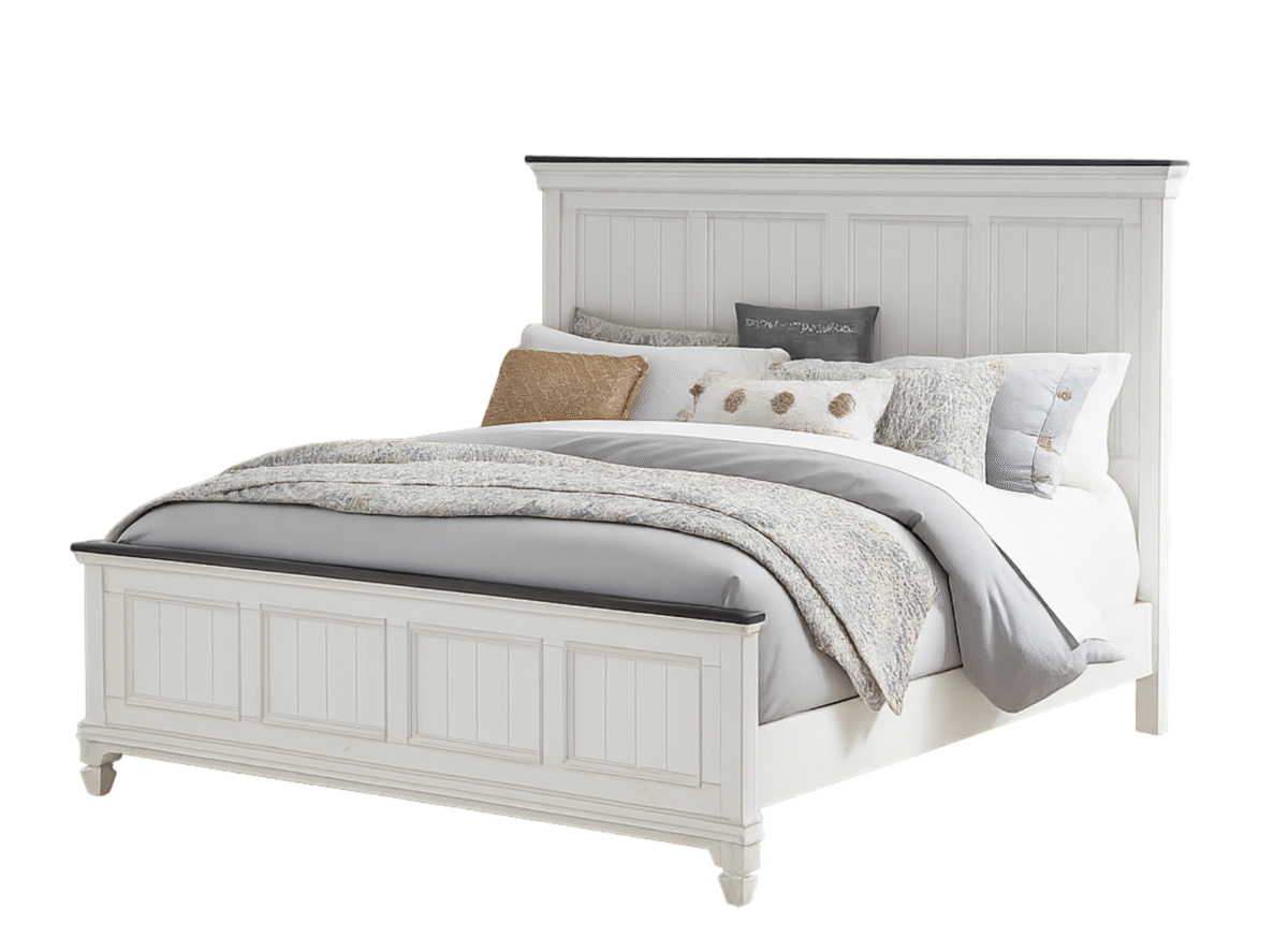 Cottage White Panel Bed with Charcoal Accents