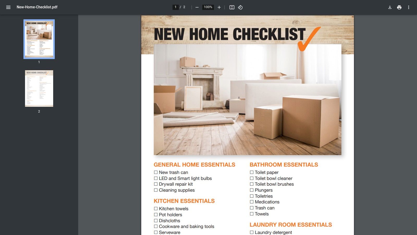 The Home Depot — New Home Checklist (Printable PDF)