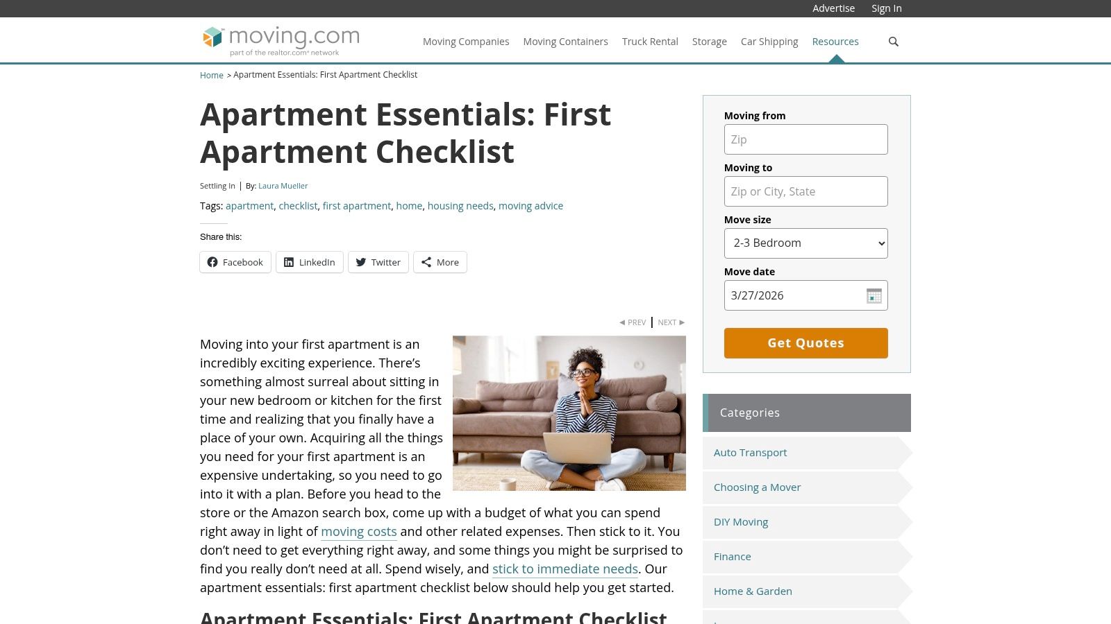 Moving.com — Apartment Essentials: First Apartment Checklist
